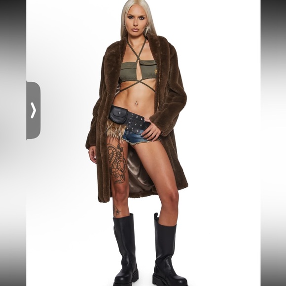 Darker Wavs Brown Faux Fur Coat with Belt - Picture 5 of 5